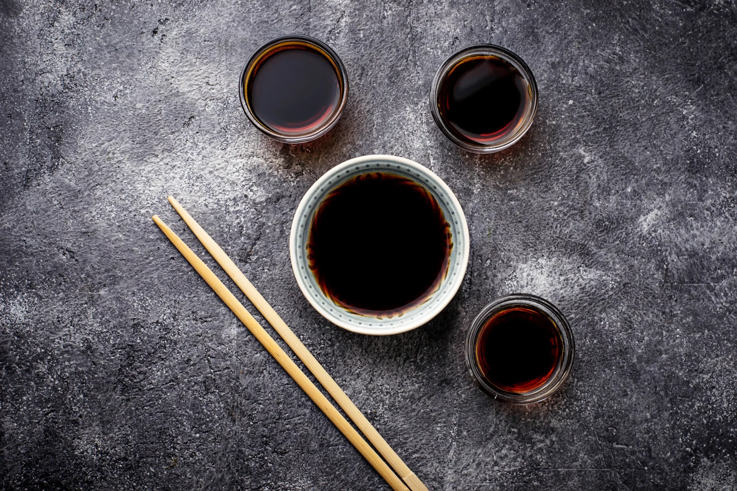 bowls of soy sauce